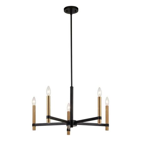 PERFECTTWINKLE 25 in. Damen 5 Light Chandelier, Matte Black & Natural Brass PE3257411